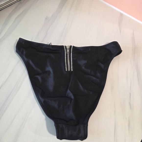 Versace Mare 44 Vintage Black Bikini Bottoms Rhinestone Bling Zipper - Picture 1 of 12